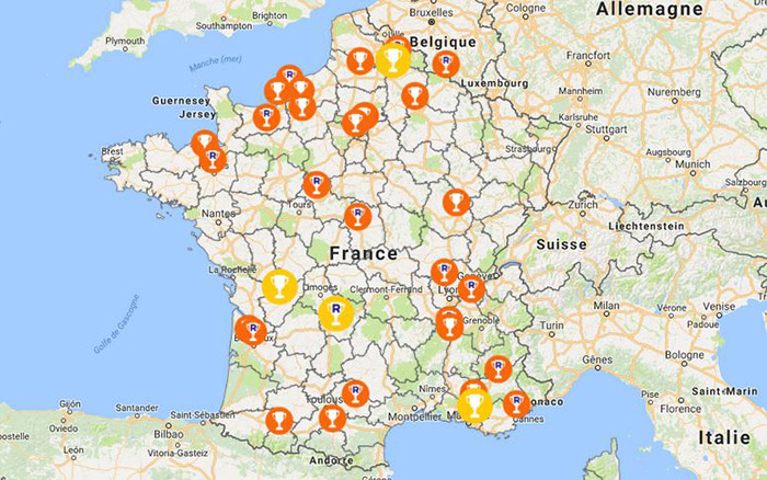 Carte des défis réalisés en France au cours des 30h de direct du Téléthon 2017