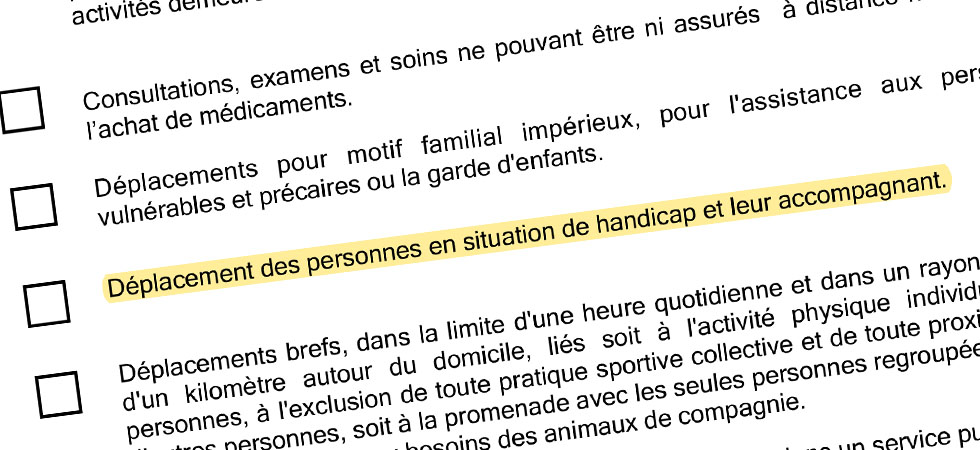 Attestation dérogatoire de déplacement pour les personnes handicapées