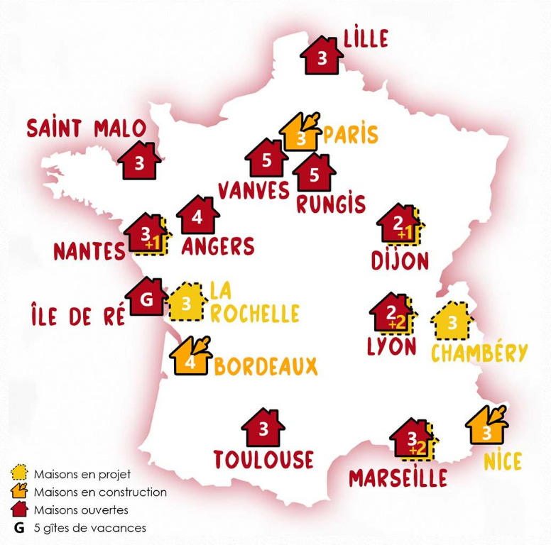 Carte présentant les communautés Simon de Cyrène en France