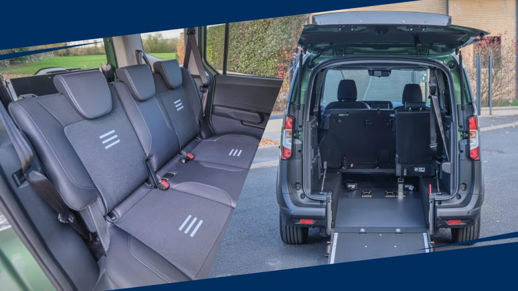 La banquette d'origine du Ford Tourneo Courier est conservée malgré l'aménagement handicap