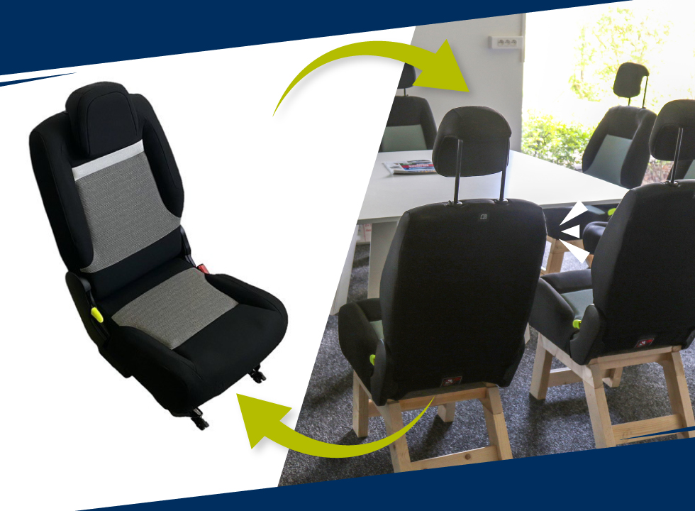 Exemple d'upcycling réalisé à partir d'un siège passager de ludospace par OuiKeep