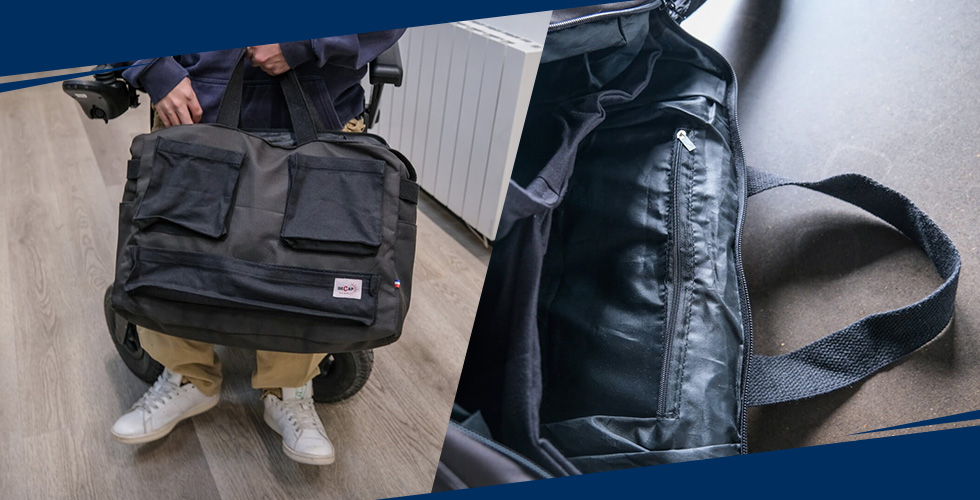 sac frontal pour fauteuil roulant fixé à l’avant multipoches intérieur