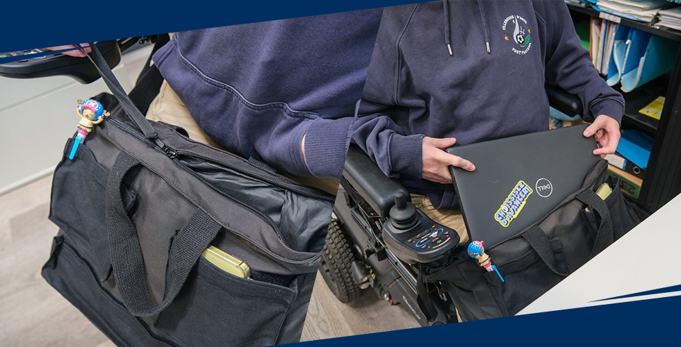 utilisation sac frontal fauteuil roulant autonomie poche accessible